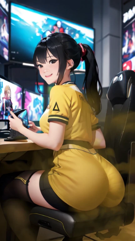 ((velocity)),Attacked by farts, (((Women farting))),(girl farting while seat on seat and playing game on smartphone)),smiled,blushing,velocity,(a female pro player), (wearing a pro player uniform),(sit facing the screen),(her buttt facing the screen) (two ponytails black hair),(Asian woman),(gaming tournament),(masterpiece:1.2、top-quality)、(the Extremely Detailed CG Unity 8K Wallpapers、ultra-detailliert、Best Shadows)、(细致背景)、(The best lighting、extremely delicate and beautiful)、depth of fields、1girl in、独奏、upward looking gaze、