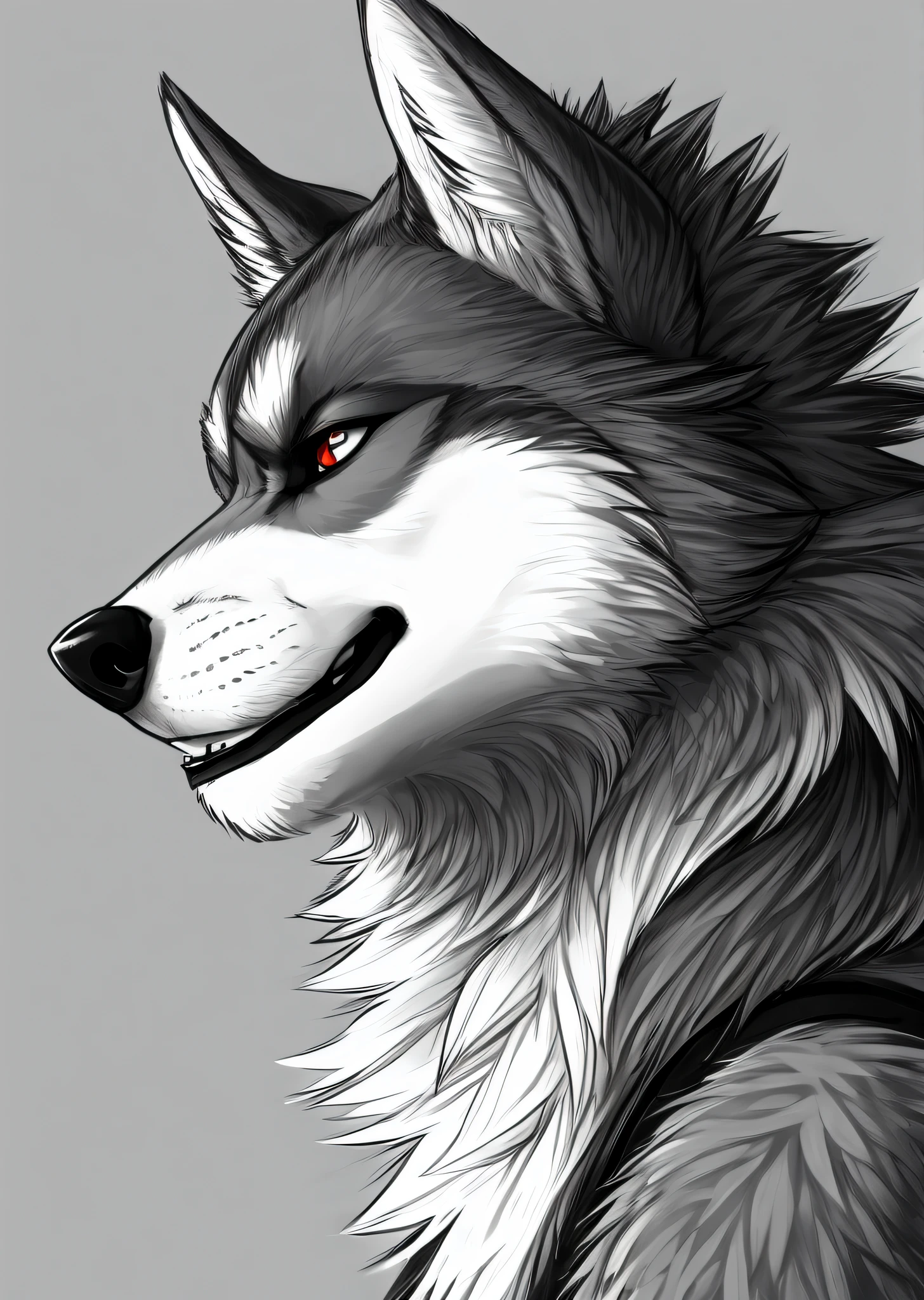 snarling husky, profile picture, lineart