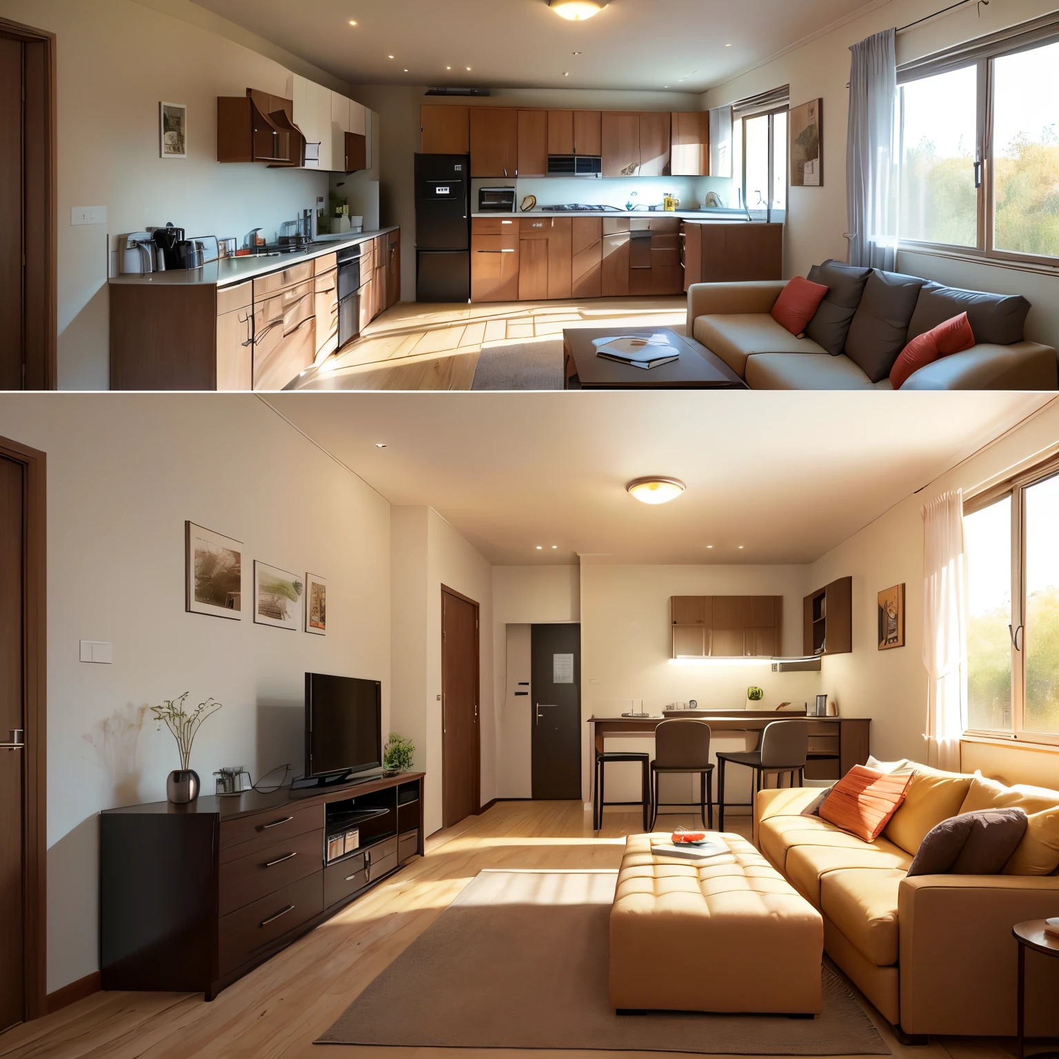 House with two bedrooms, one of which is a suite with closet and open-plan kitchen integrated into the living room