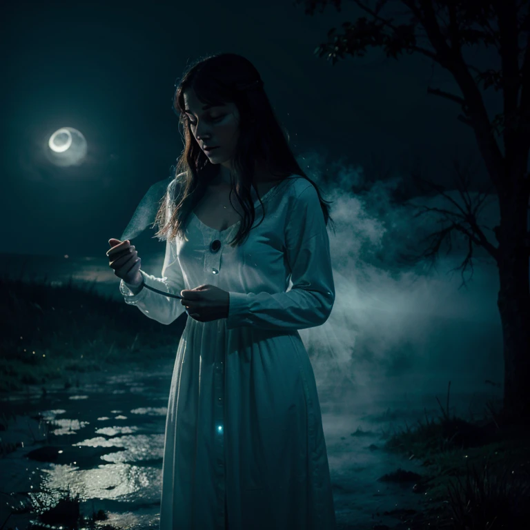 Ghost, glow, mist, woman, moonlight, magic, spell, calling forth a spirit