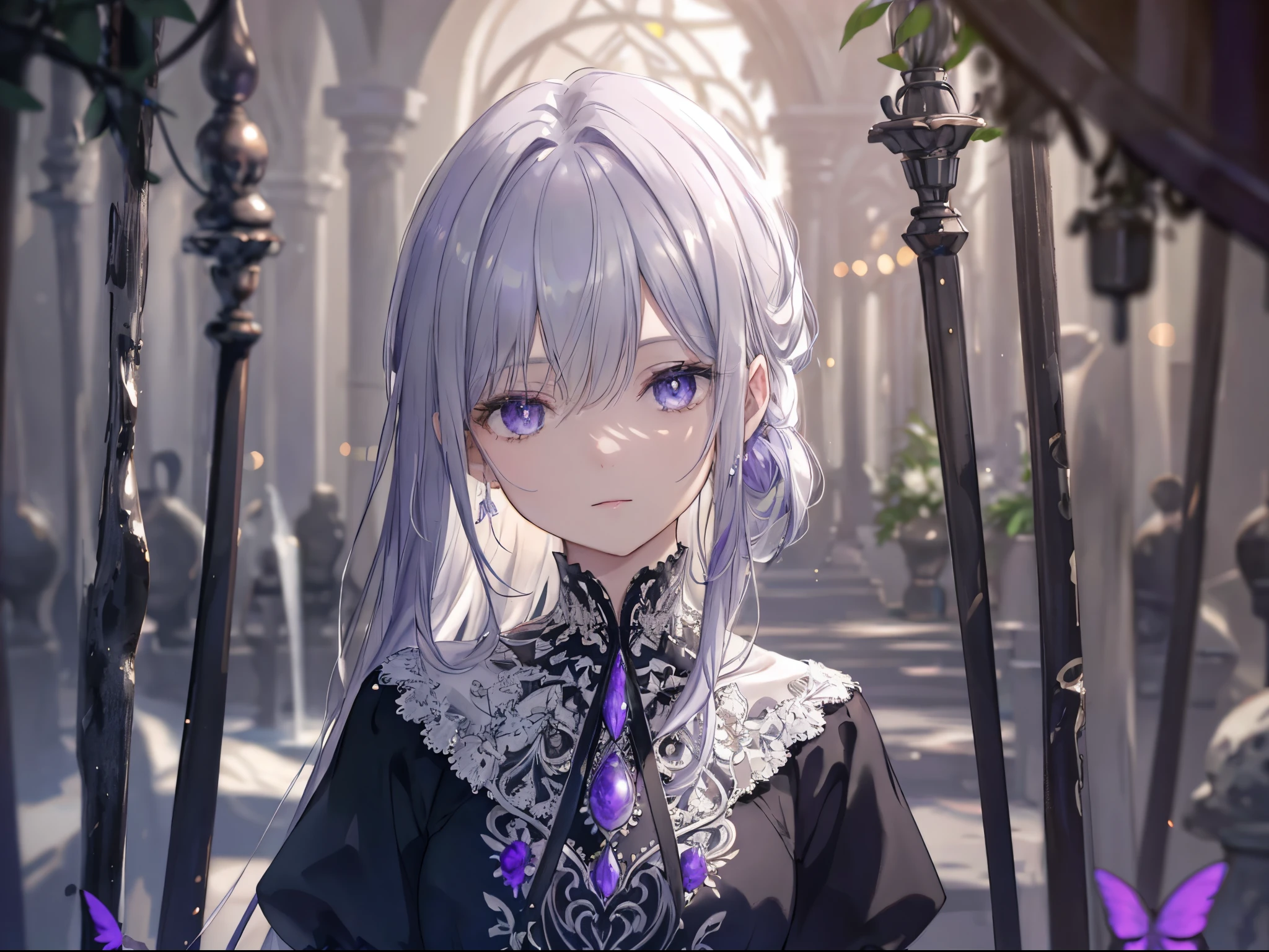 High definition RAW color art, Animation,sculptures, silver marble skin, (((Ultra detailed elegant))), Magical atmosphere, (Detailed skin, Texture (Intricately detailed, Fine detail, ultra-detailliert), deep red, depth of fields, Bokeh, silky touch, beautiful eyes, (darkness ruins, Background with many saws), hyper detail, mat drawing, Grains of light, neon purple accented