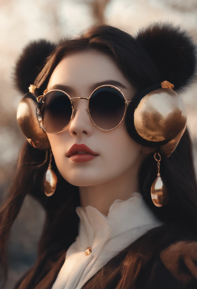black hair, hair bobbles, wince, longeyelashes, solid circle eyes, fake animal ears, light smile, ear blush, fang, Surrealism, drop shadow, anaglyph, stereogram, tachi-e, pov, atmospheric perspective, 8k, super detail, ccurate, best quality