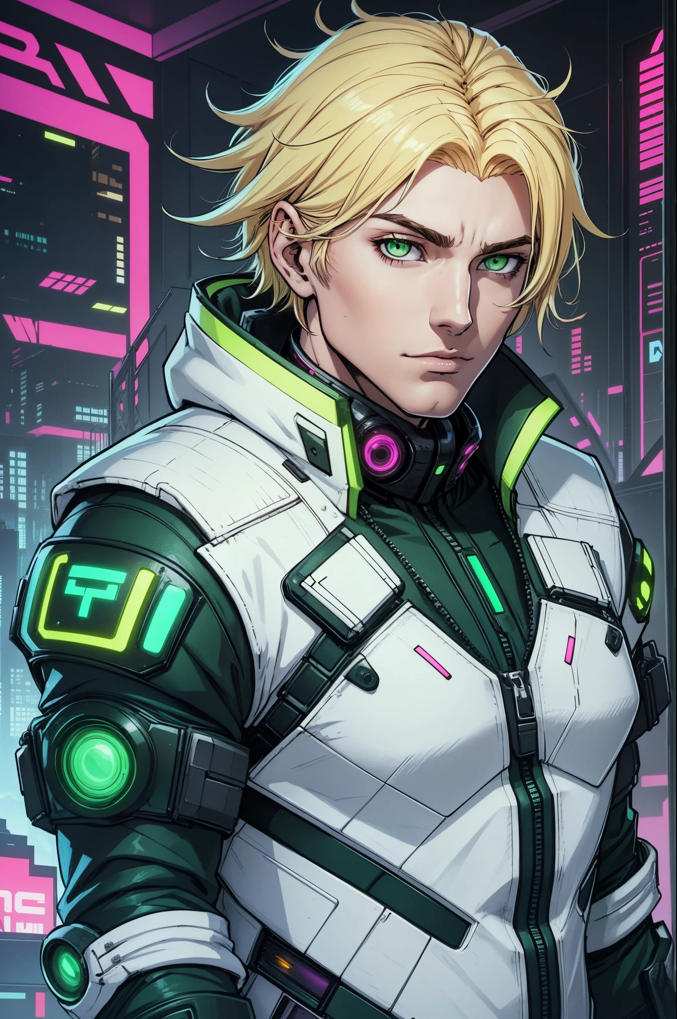 white man green eyes young anime cyberpunk blonde hair --auto --s2