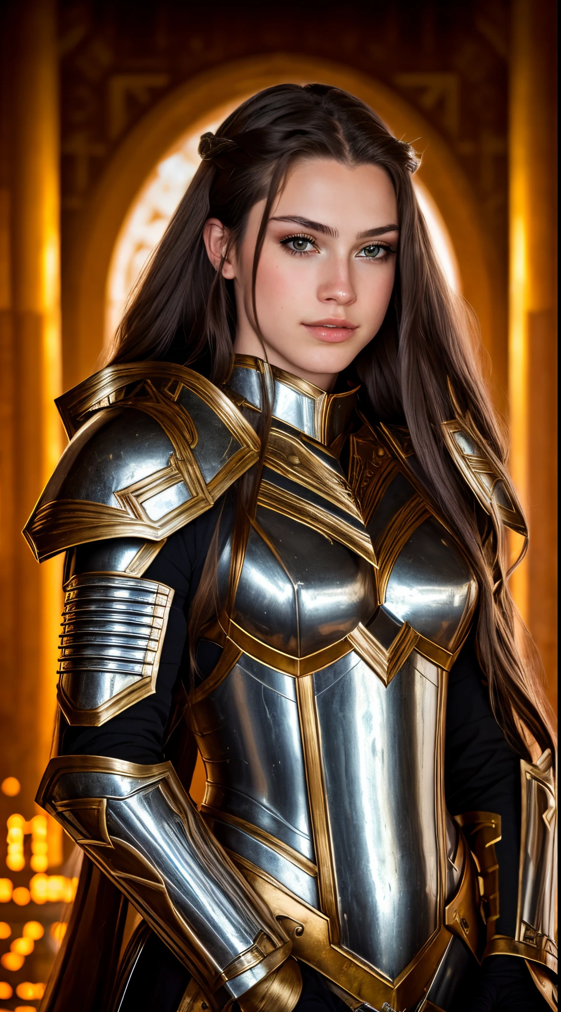 RAW photo, close up, portrait, breegirl, long hair, clothed, metal armor, full armor, sfw, 105mm professional photography, analog photography, background is throne room, detailed background, (high detailed skin:1.2), 8k uhd, dslr, soft lighting, high quality, film grain, Fujifilm XT3,