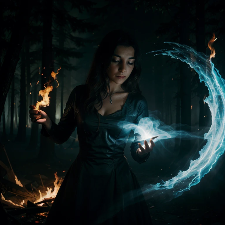Ghost, glow, mist, woman, fire, magic, spell, calling forth a spirit, chaos