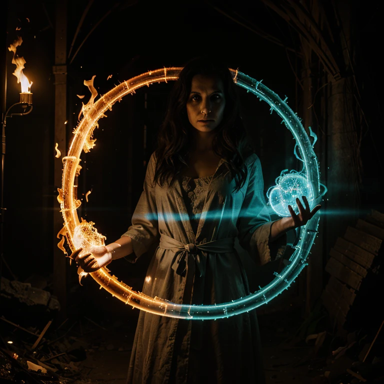 Ghost, glow, mist, woman, fire, magic, spell, calling forth a spirit, chaos, portal, serpent