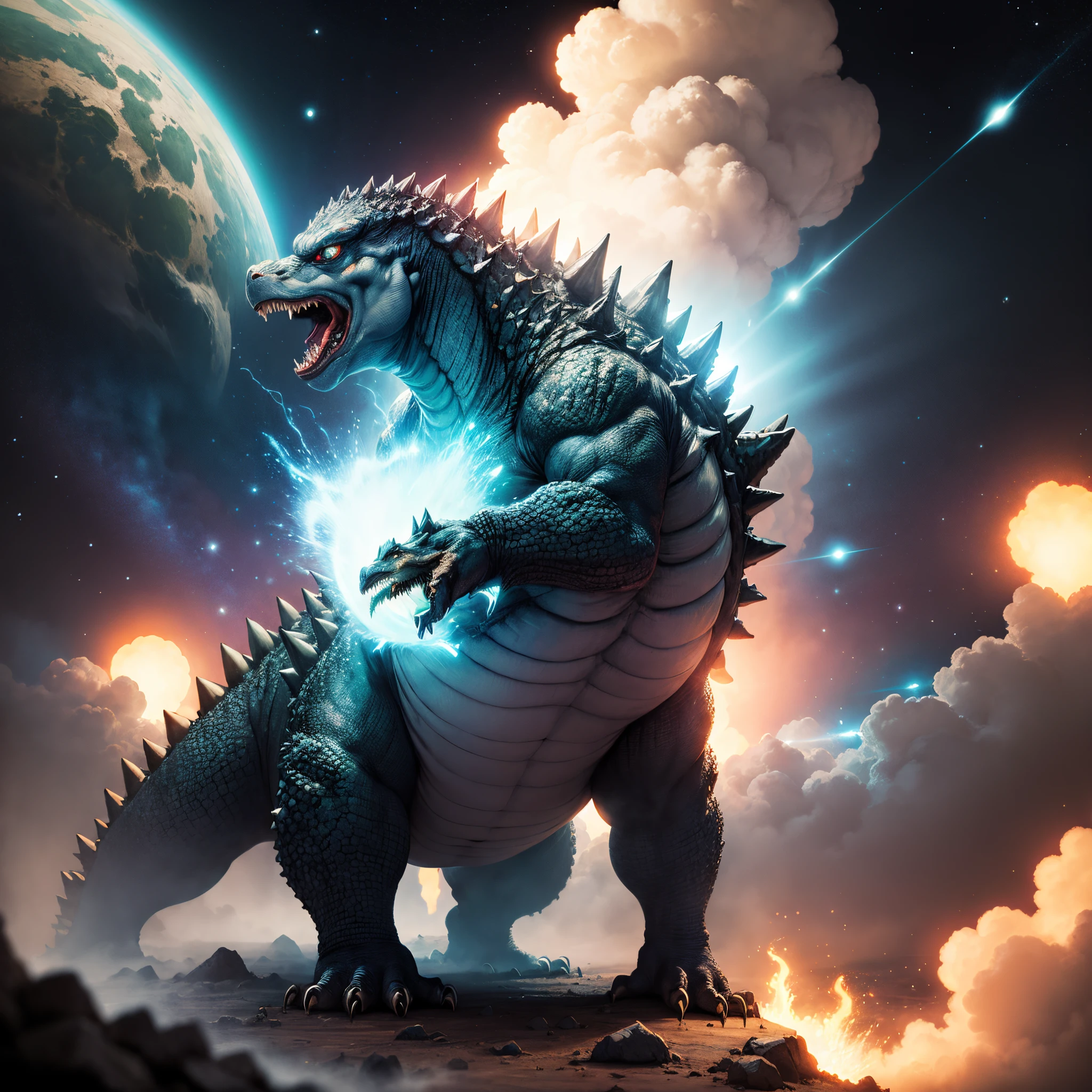 Godzilla atomic nuclear breath in space