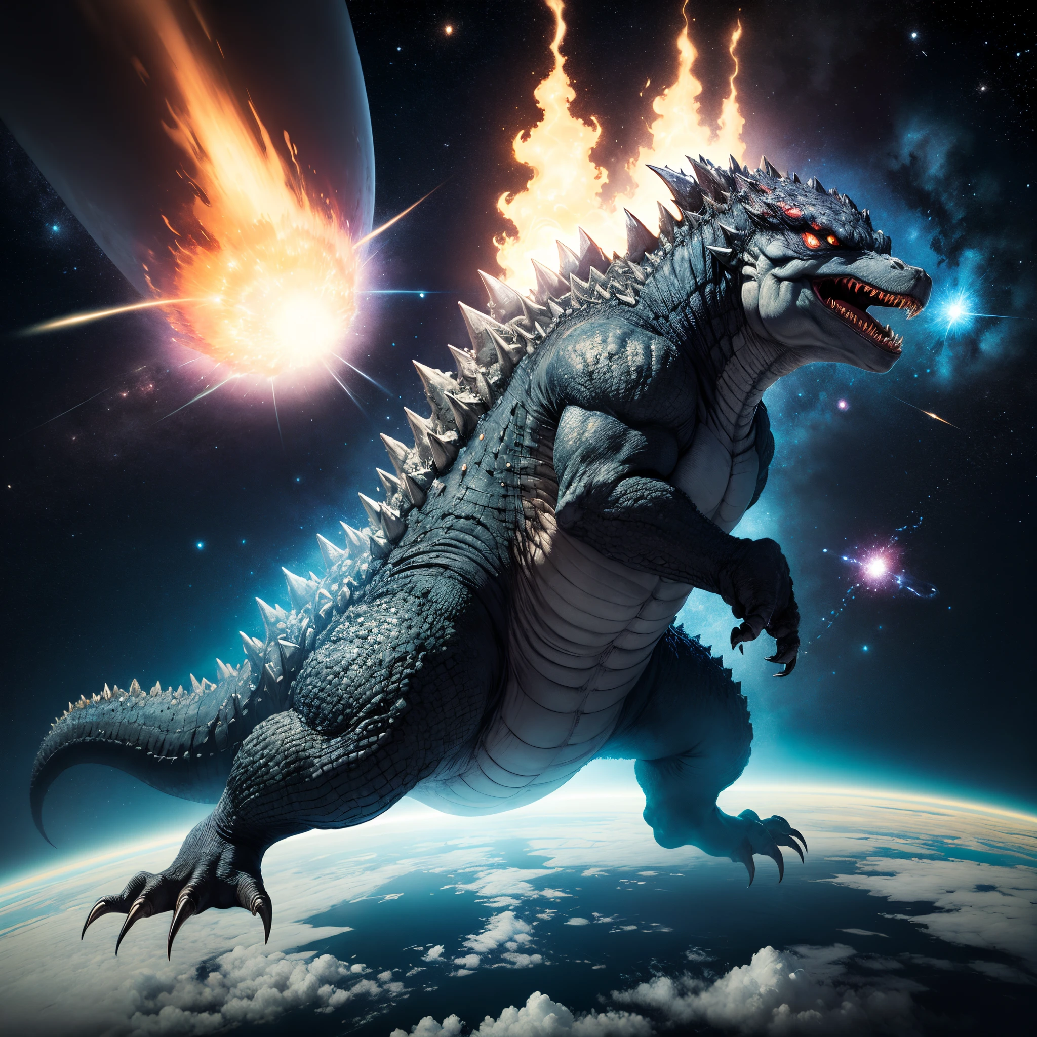 Godzilla atomic nuclear breath in space