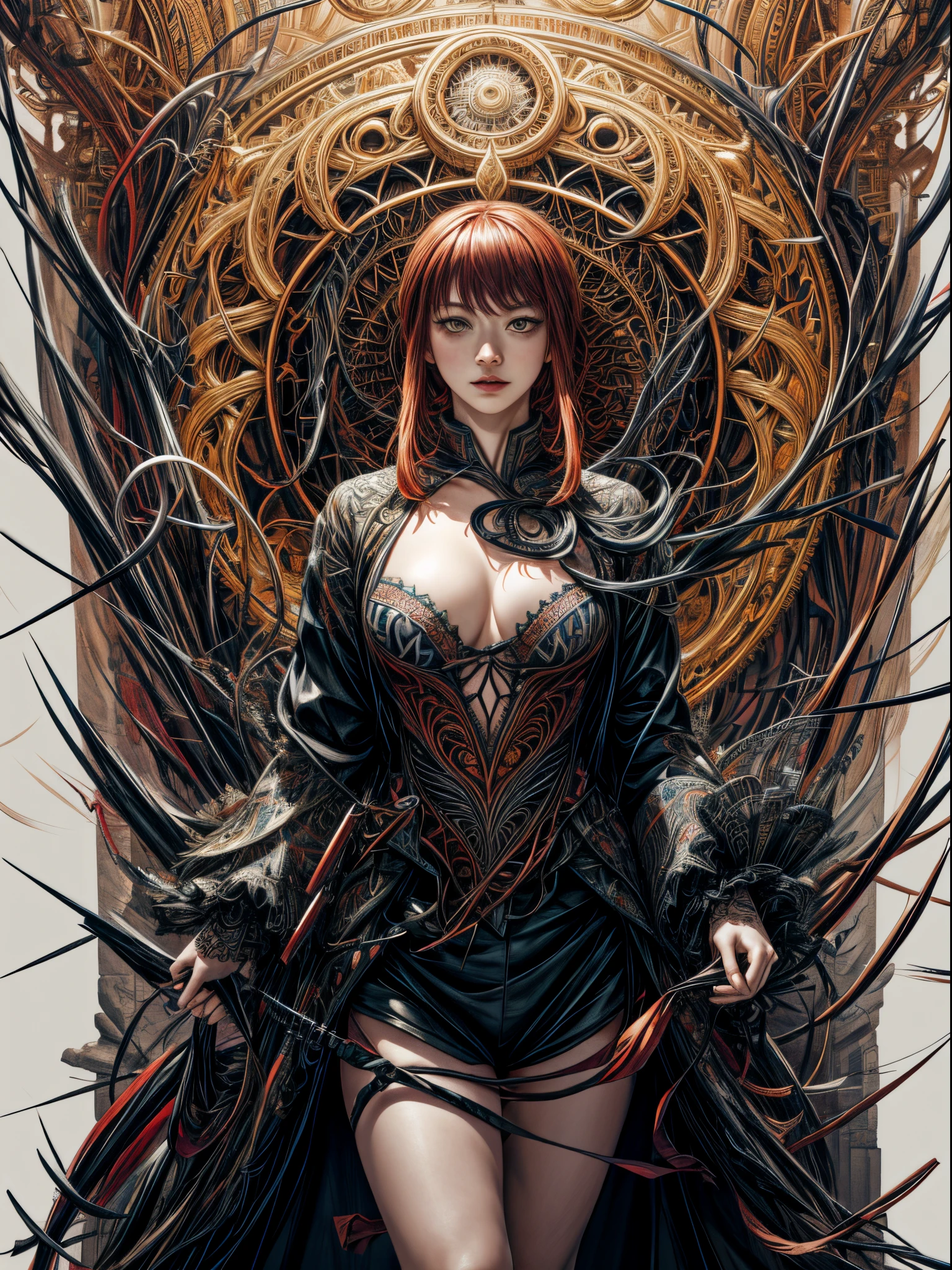official art, unity 8k wallpaper, ultra detailed, beautiful and aesthetic, masterpiece, best quality, (zentangle, mandala, tangle, entangle), (fractal art:1.3) , 1girl, extremely detailed, dynamic angle, cowboyshot, the most beautiful form of chaos, elegant, a brutalist designed, vivid colours, romanticism, by james jean, roby dwi antono, ross tran, francis bacon, michal mraz, adrian ghenie, petra cortright, gerhard richter, takato yamamoto, ashley wood, atmospheric, ecstasy of musical notes, streaming musical notes visible