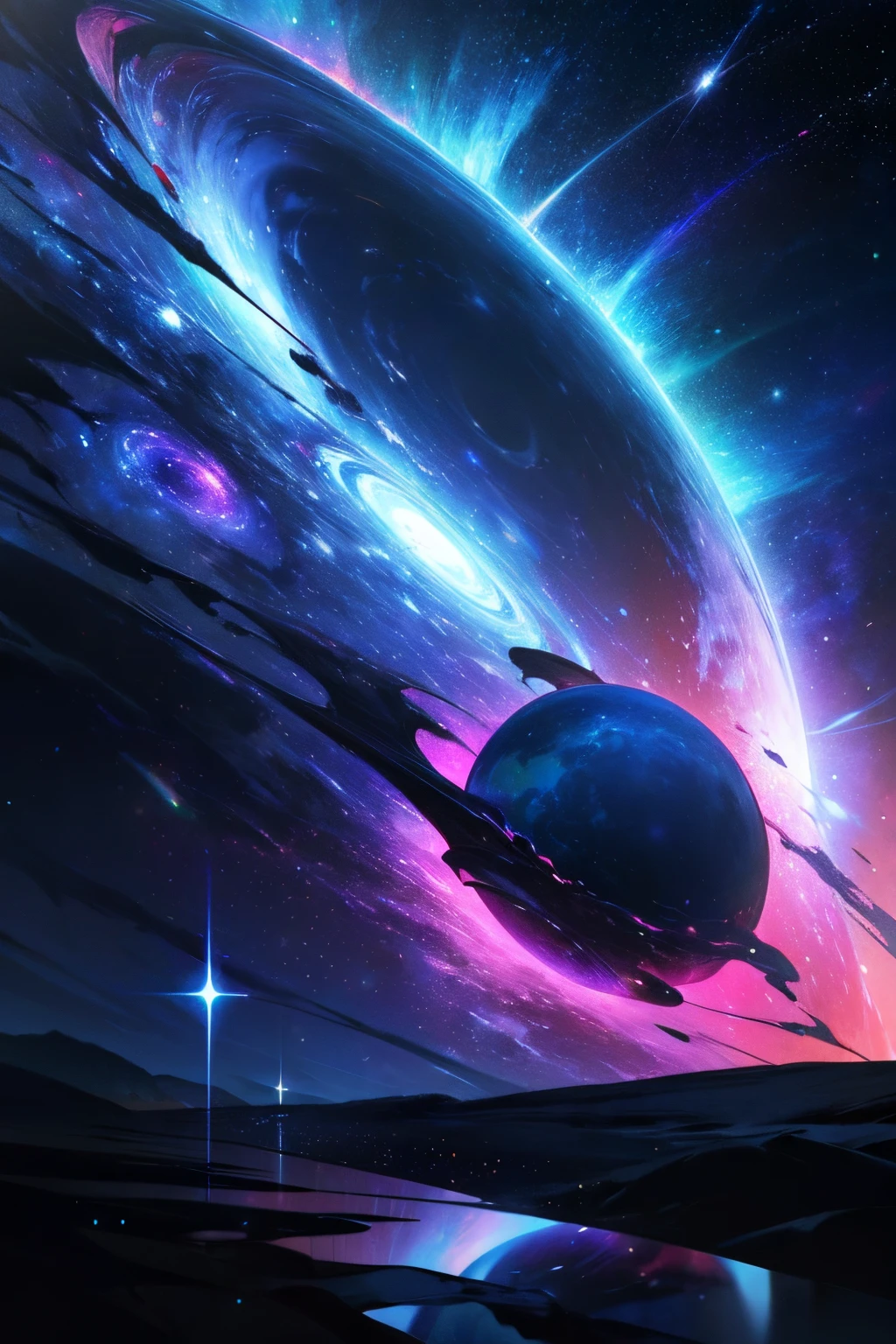 (La mejor calidad,4k,8k,Altas Resoluciones,Obra maestra:1.2),Ultra detallado,(realista,fotorrealista,fotorrealista:1.37),arte planetario,sistema solar,cielo nocturno,estrellas brillantes,Cosmic Wonders,Cuerpos celestes,planetas en movimiento,Orbiting planets,space exploration,astronomy,Viaje interestelar,exoplanetas,alien worlds,galaxias distantes,Nebulosas,viveros estelares,Explosiones estelares,Milky Way Galaxy,intergalactic journey,cosmic dust,Continuo espacio-tiempo,Materia oscura,revelando el universo,Belleza infinita,astrophotography,Galactic Adventures,universo misterioso,Cosmic Energy,Explorando lo desconocido,Constelaciones estelares,Celestial Navigation,stellar dynamics,Deep space exploration,CosmicLandscapes,vista de astronauta,universo espectacular,Paisajes impresionantes,horizontes lejanos,Espacio luminoso,Estrellas pulsantes,cosmic ballet,Paisaje lunar,visiones de otro mundo,enigmatic space,cosmos cautivador,ever expanding universe,auroras coloridas