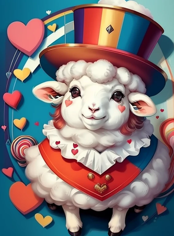 ((|) (cute baby sheep with a top hat and hearts) stylized identical to 1940 |)), acolchoamento ,multidimensional geometric wall PORTRAIT, arte, Chibi,
Yang016K, lindo,(( cor vermelha predominante, azul e branco))
Primary works, qualidade superior, melhor qualidade, Arte Oficial, Beautiful and Aesthetic,), Eduardo Kobra acolchoamento ,multidimensional geometric wall PORTRAIT, arte, Chibo,detalhes