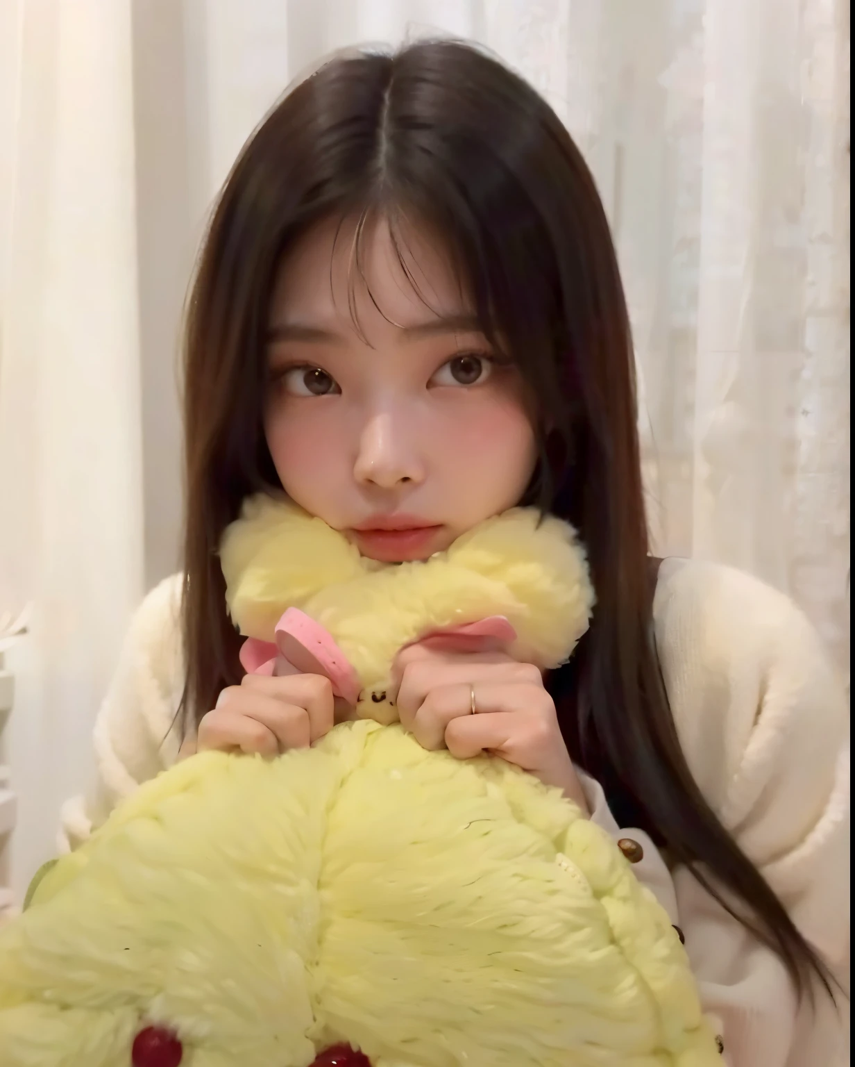 araffe girl holding a stuffed animal in front of her face, wan adorable korean face, she has a cute face, sha xi, chiho, young cute wan asian face, with cute doting eyes, she has a cute expressive face, shikamimi, ruan cute vtuber, jisoo from blackpink, tzuyu from twice, cutecore