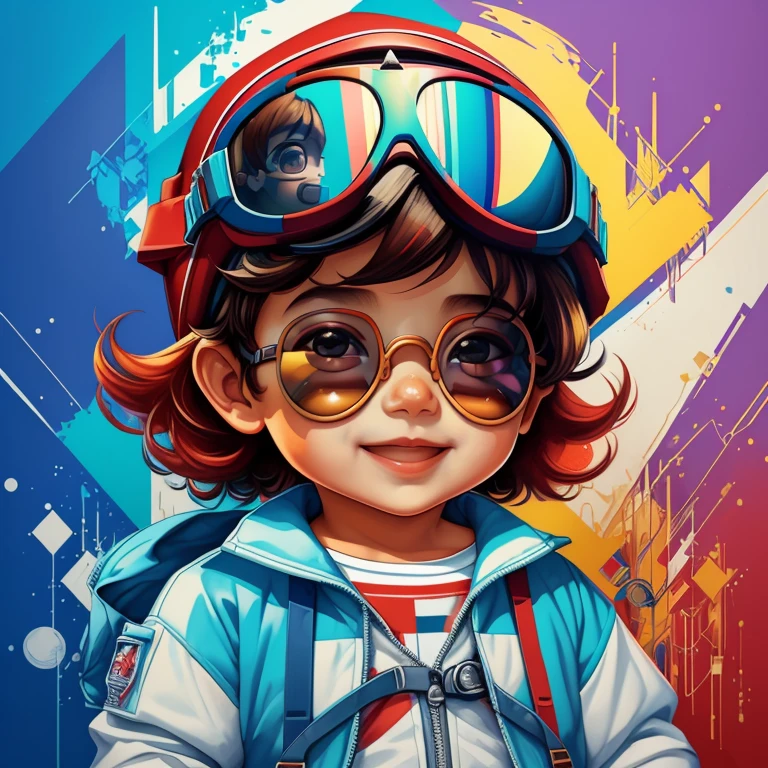 ((|) (cute baby boy aviator smiling with goggles) stylized identical to 1940 |)), acolchoamento ,multidimensional geometric wall PORTRAIT, arte, Chibi,
Yang016K, lindo,(( cor vermelha predominante, azul e branco))
Primary works, qualidade superior, melhor qualidade, Arte Oficial, Beautiful and Aesthetic,), Eduardo Kobra acolchoamento ,multidimensional geometric wall PORTRAIT, arte, Chibo,detalhes