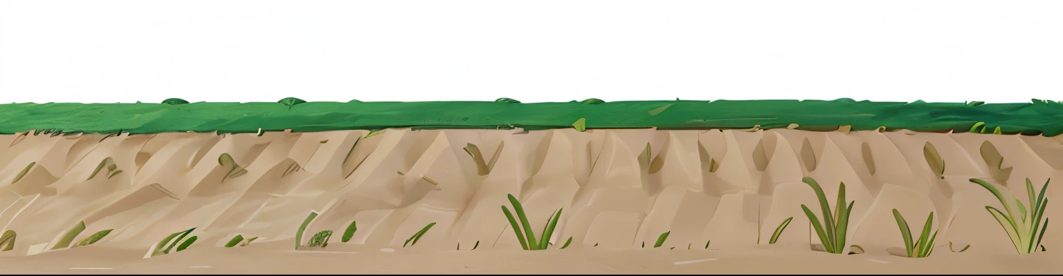 a cartoon picture of a dirt terrain with a green grass patch, white background(solid).