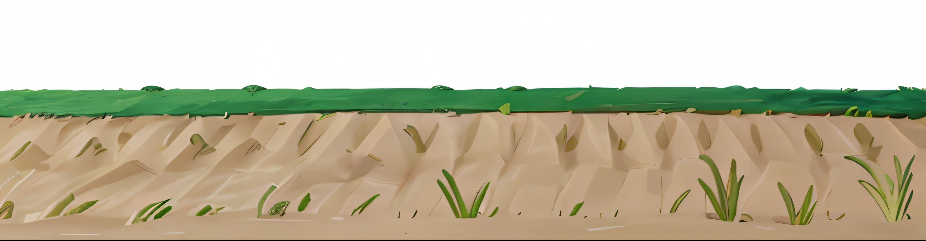 a cartoon picture of a dirt terrain with a green grass patch, white background(solid).