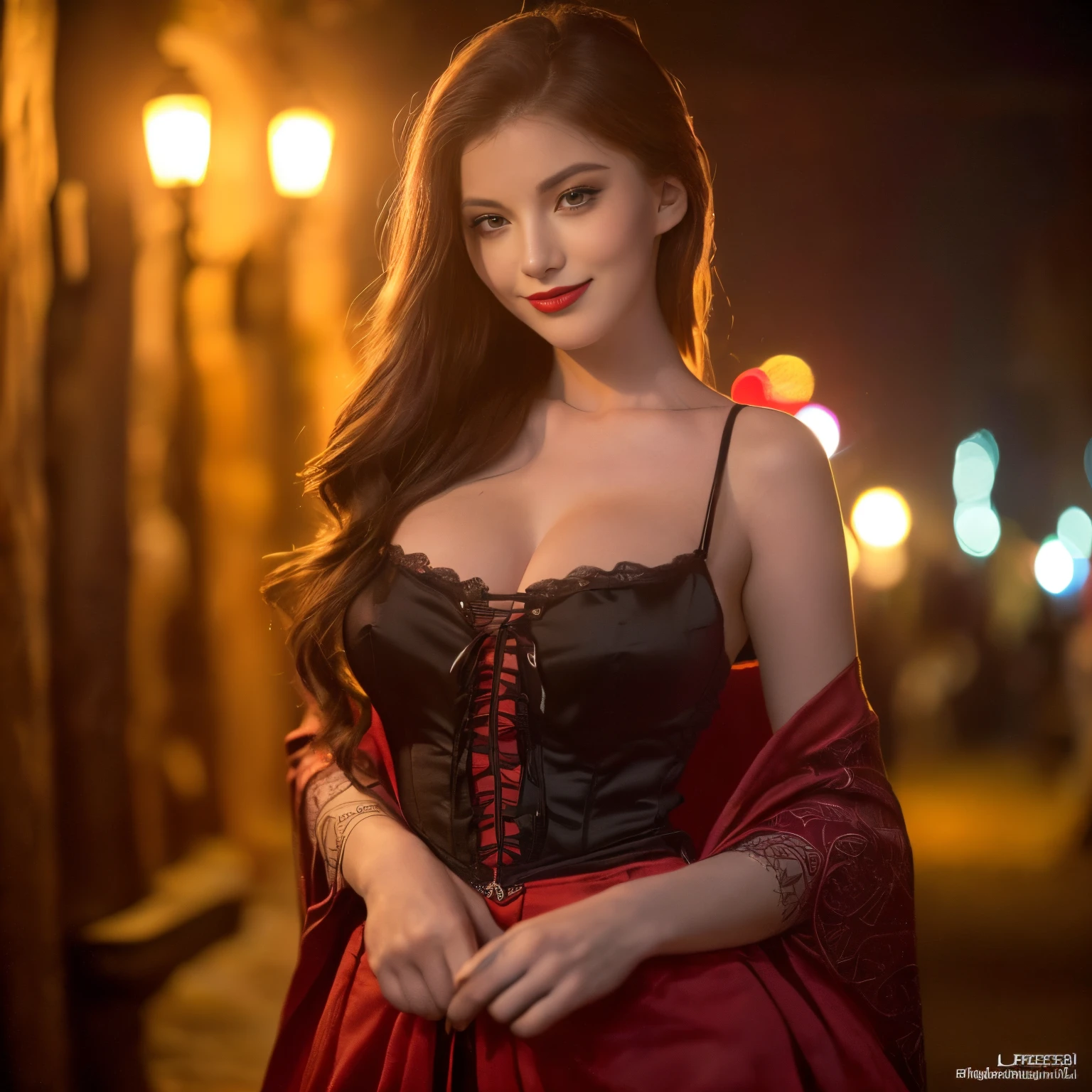 ((top-quality、masutepiece、8K、Top image quality、Highly complex and detailed depictions))、(Latvian prostitute upper body photo:1.3)、Gorgeous medieval Latvian red light district、the most luxurious prostitute costume、((The most beautiful medieval Latvian courtesan costumes、The most luxurious medieval Latvian courtesan costumes、The most luxurious and obscene red-light district、An unimaginably huge entertainment district、A very luxurious and obscene red-light district in medieval Latvia、Huge red light district of medieval Latvia at midnight、Very complex decoration)、(View me、Bewitching smile、long eyelashes、Perfect makeup、lipsticks、A slight smil)、(perfect anatomia:1.2)、(Depth of field is deep:1.5)、(Detailed and intricate red light district background:1.3)、(A vivid backdrop of the obscene medieval Latvian red-light district:1.3)、(spectacular movie lighting、romantic warm lighting)、(romantic mood night:1.1)、(Perfectly recreates the atmosphere of medieval Latvia&#39;s red-light district:1.3)、(obscene entertainment district:1.1)、(Obscene mood 1.1)、Wandering girl、mistress、concubine、whore、whore、prostitute、Prostitutes