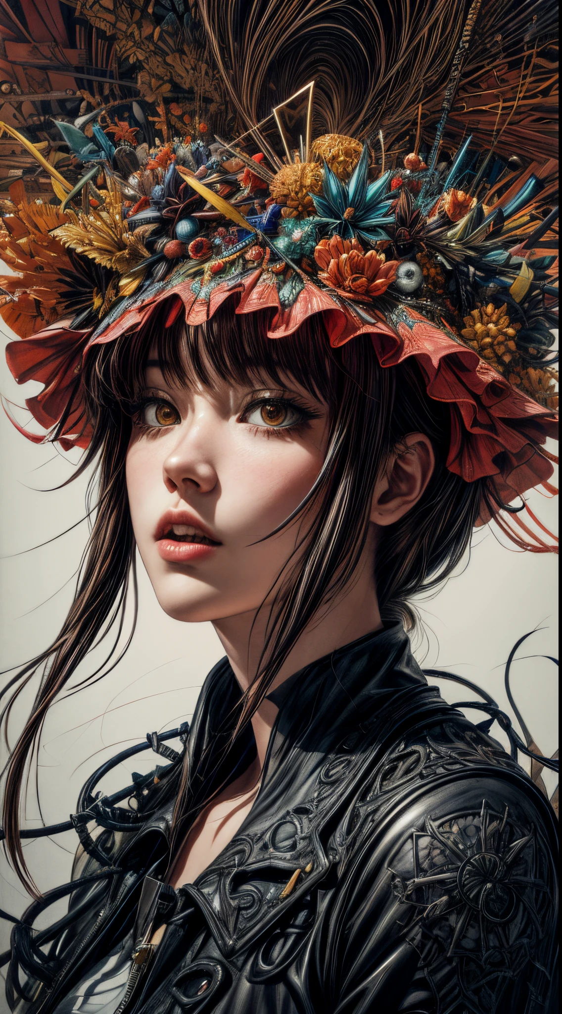 official art, unity 8k wallpaper, ultra detailed, beautiful and aesthetic, masterpiece, best quality, (zentangle, mandala, tangle, entangle), (fractal art:1.3) , 1girl, extremely detailed, dynamic angle, cowboyshot, the most beautiful form of chaos, elegant, a brutalist designed, vivid colours, romanticism, by james jean, roby dwi antono, ross tran, francis bacon, michal mraz, adrian ghenie, petra cortright, gerhard richter, takato yamamoto, ashley wood, atmospheric, ecstasy of musical notes, streaming musical notes visible