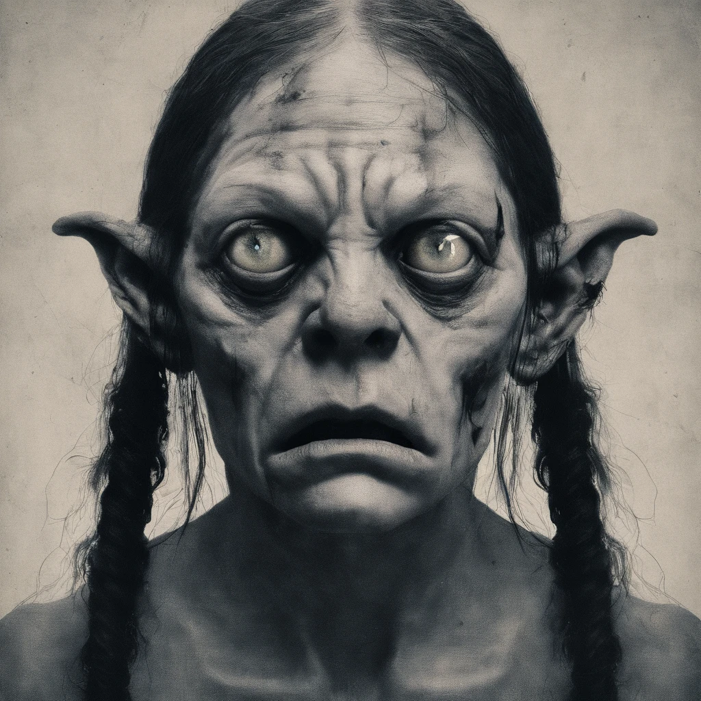 monster woman hair wrinkles mold chilblain disgusting horrible, clothes all ugly and weird