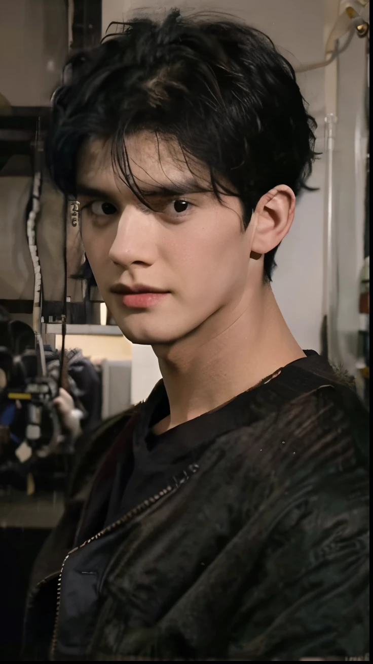 1 boy, black hair, realistic