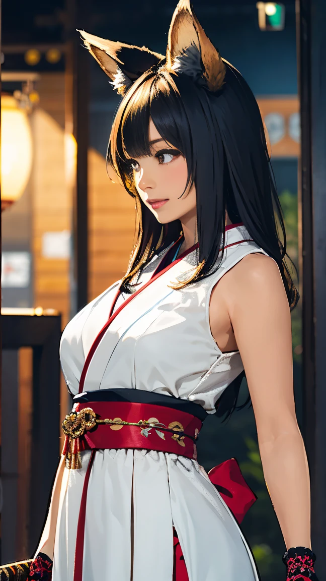 (((Looking away:1))), ((Look at another one:1)), fox incarnation、Sexy Female Warrior、Japan Yokai、Sexy fox female warrior with a Japanese sword、Fox ears、A figure holding a beautiful sword