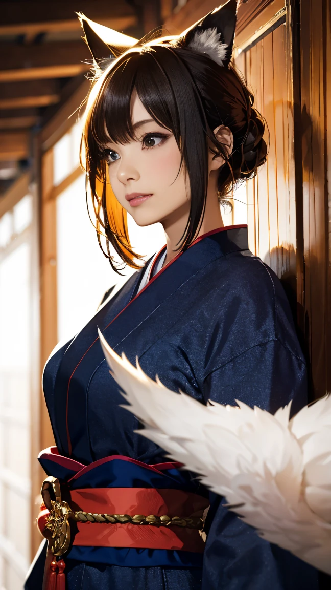 (((Looking away:1))), ((Look at another one:1)), fox incarnation、Sexy Female Warrior、Japan Yokai、Sexy fox female warrior with a Japanese sword、Fox ears、A figure holding a beautiful sword