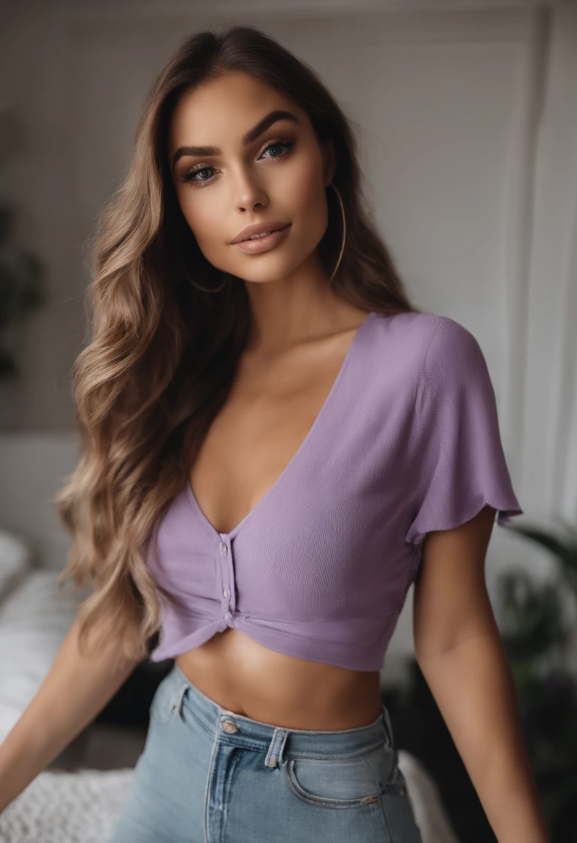 Femme arafed avec débardeur et culotte assortis, fille sexy aux yeux bruns, Portrait Sophie Mudd, cheveux bruns et grands yeux, Selfie d’une jeune femme, Yeux de chambre, Violet Myers, sans maquillage, maquillage naturel, Regarder directement la caméra, Visage avec Artgram, Maquillage subtil, Superbe photo du corps entier, clivage, assis à table