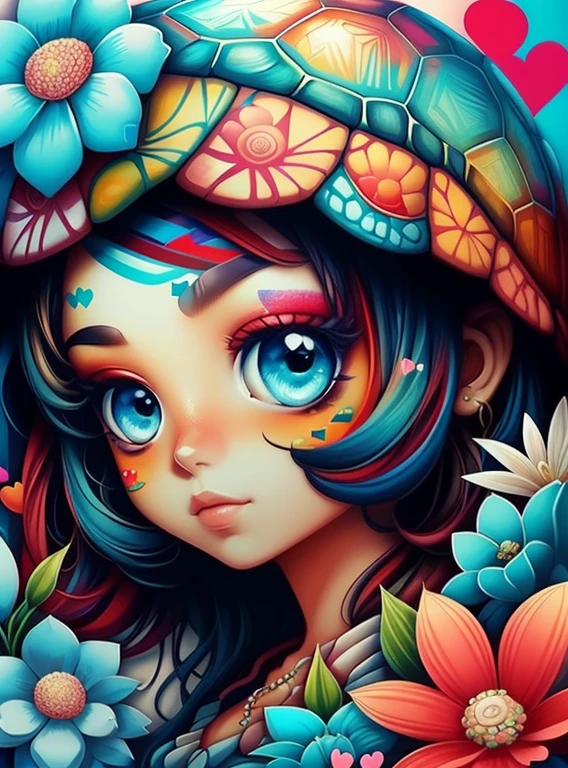 ((|) (cute turtle with flowers and hearts) stylized identical to 1940 |)), acolchoamento ,multidimensional geometric wall PORTRAIT, arte, Chibi,
Yang016K, lindo,(( cor vermelha predominante, azul e branco))
Primary works, qualidade superior, melhor qualidade, Arte Oficial, Beautiful and Aesthetic,), Eduardo Kobra acolchoamento ,multidimensional geometric wall PORTRAIT, arte, Chibo,detalhes