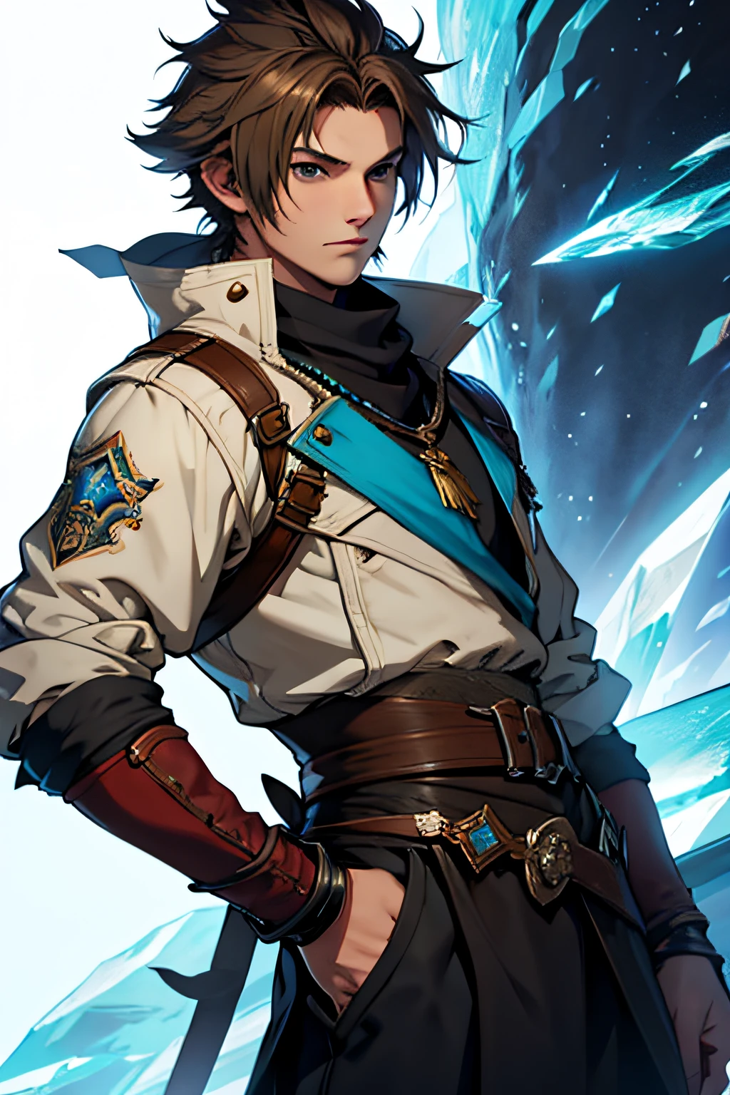male,cheveux bruns courts, Style Final Fantasy, Magie de la glace