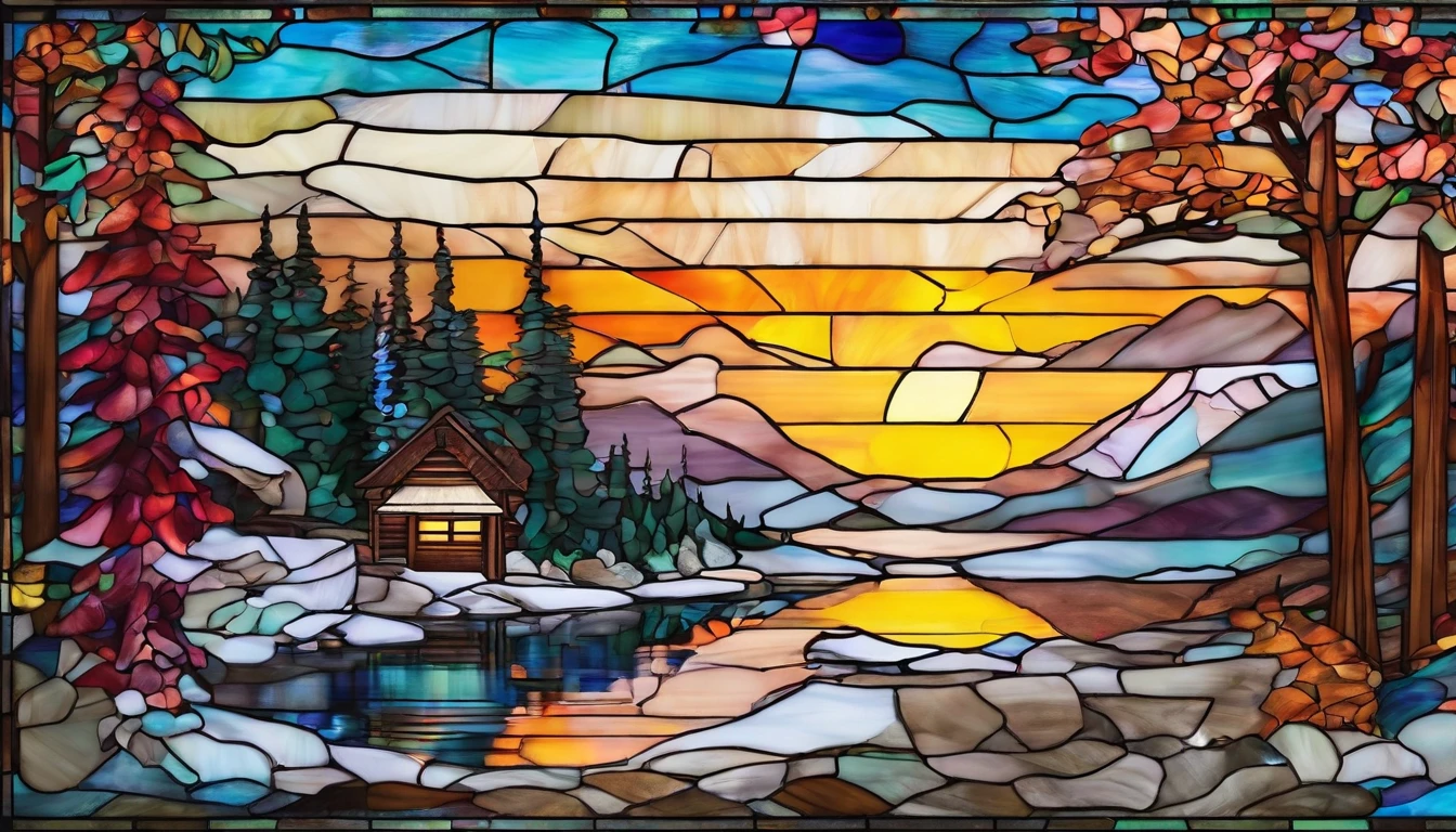 1800s log cabin Marijuana landscape sunset/sunrise mountains snow