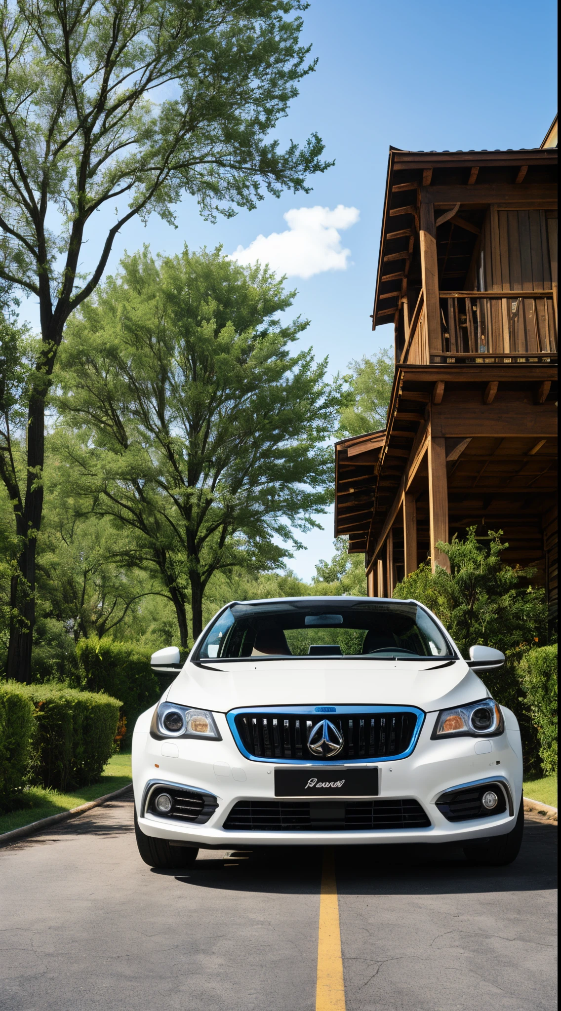 A car with the base being white and additional colors blue and light purple