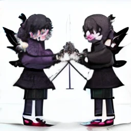 Old ladies work together to tickle hot goth girl grim reaper to death, holding her still as one wiggles a feather on her.
