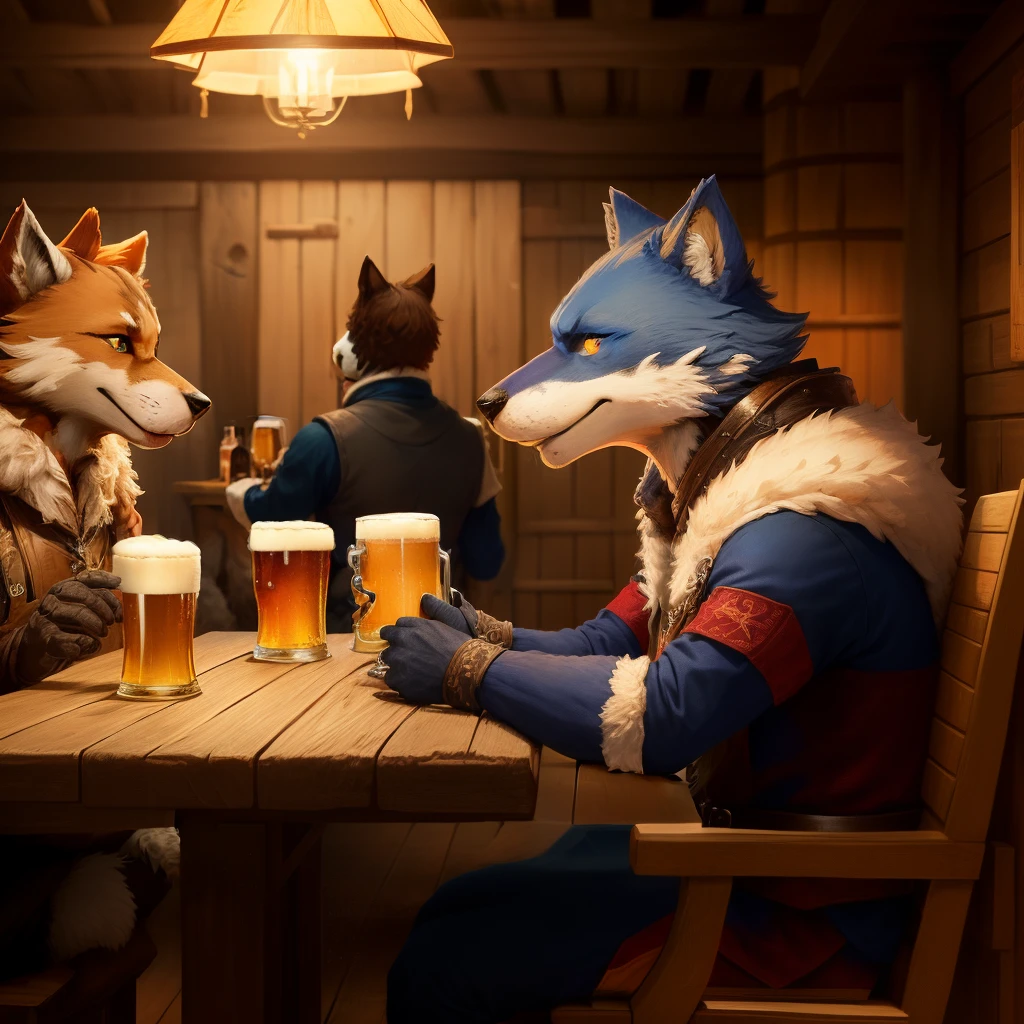 Midieval Tavern with furries drinking beer.