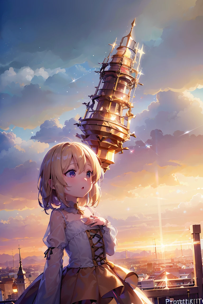 (8K, Realistic, Photorealsitic:1.5), masutepiece, Best Quality, High resolution, Extremely detailed, Detailed background, Cinematic lighting，fansty world， 1 child，flat chest，small stature，child of god ，cream eyes，Light blonde hair, (Yellow mesh）