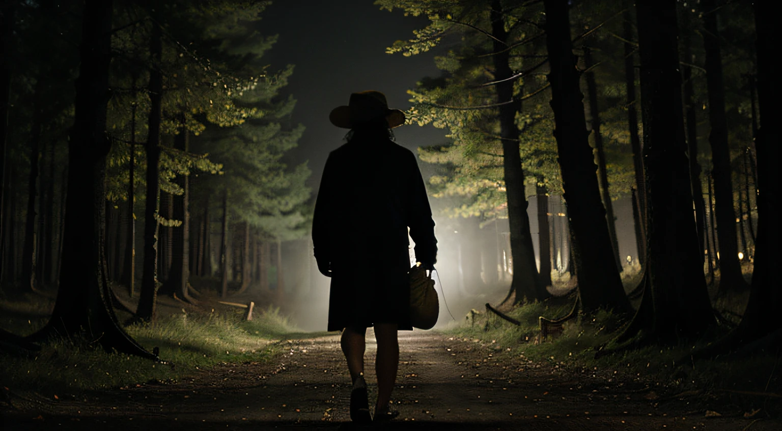 un hombre de imagen, espeluznante, Sombrero de paja, bolsa de huesos, bosque, Por la noche
