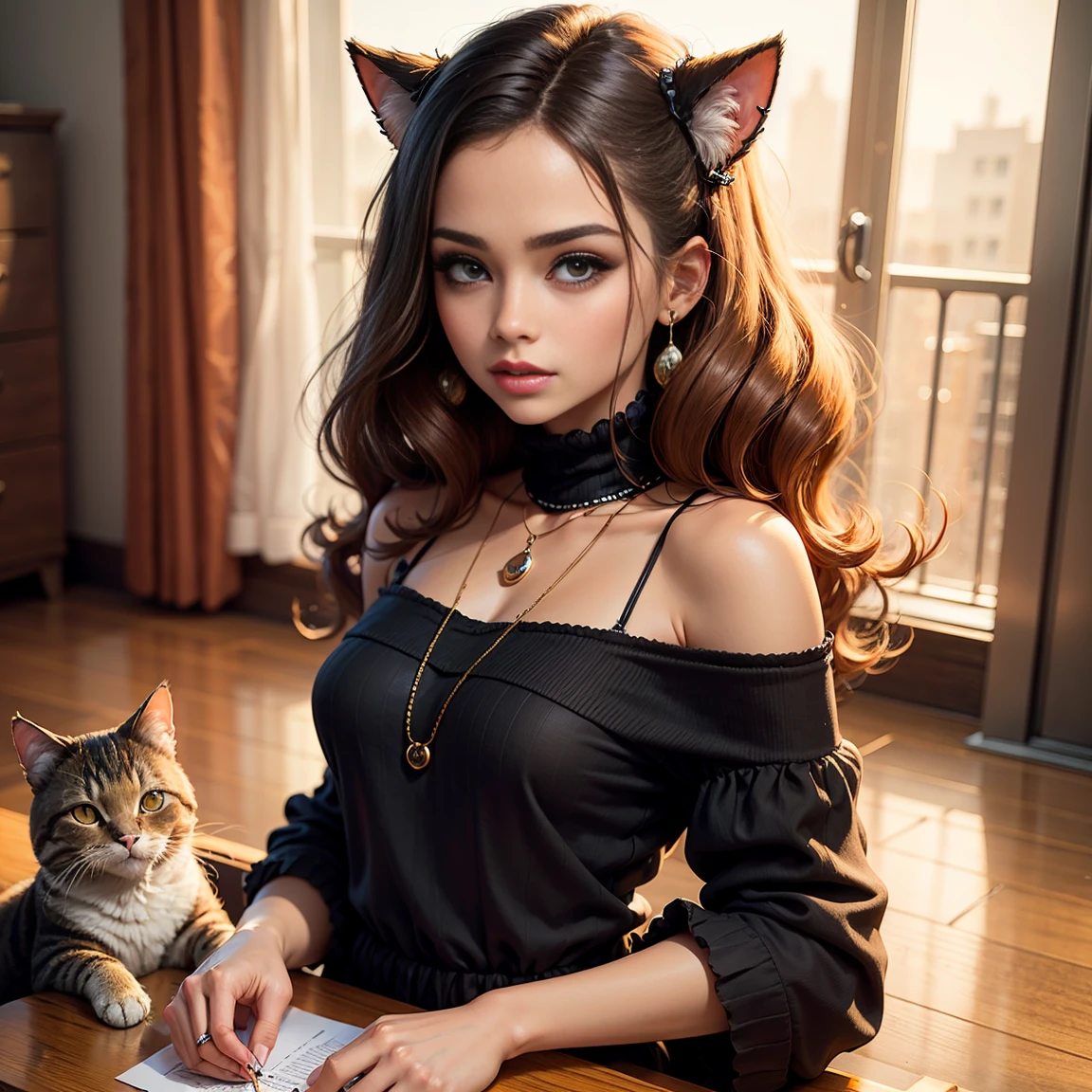 Hermosa cara de mujer con orejas de gato como Barbie.