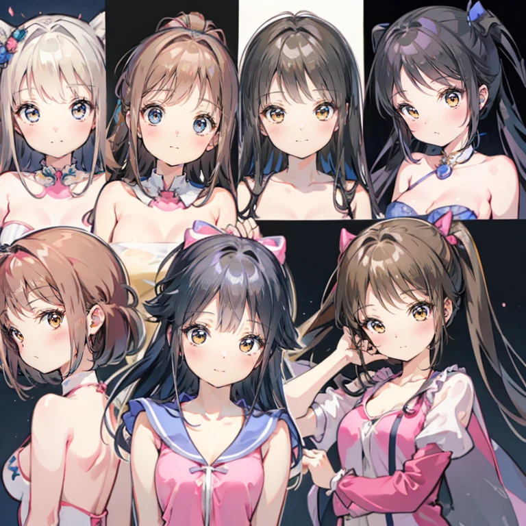 Best Quality、CharacterDesignSheet、You can use magic、faces、shot from top、Variety of facial expressions、colourful hair、smil、domineering、a smile
