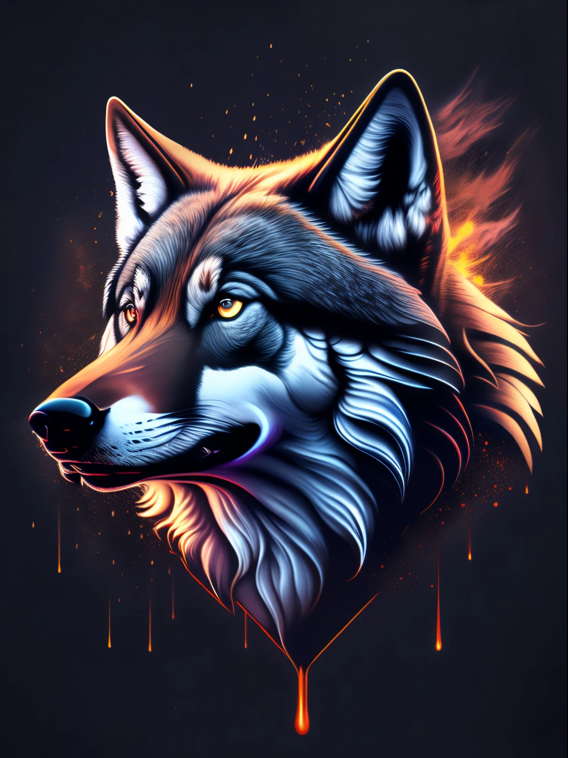(best quality,4k,8k,highres,masterpiece:1.2),ultra-detailed,(realistic,photorealistic,photo-realistic:1.37),vector-art,tshirt design,dark splash,wolf's head,rzminjourney