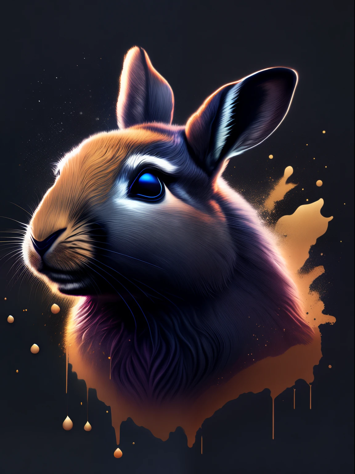 (best quality,4k,8k,highres,masterpiece:1.2),ultra-detailed,(realistic,photorealistic,photo-realistic:1.37),vector-art,tshirt design,dark splash,hare's head,rzminjourney