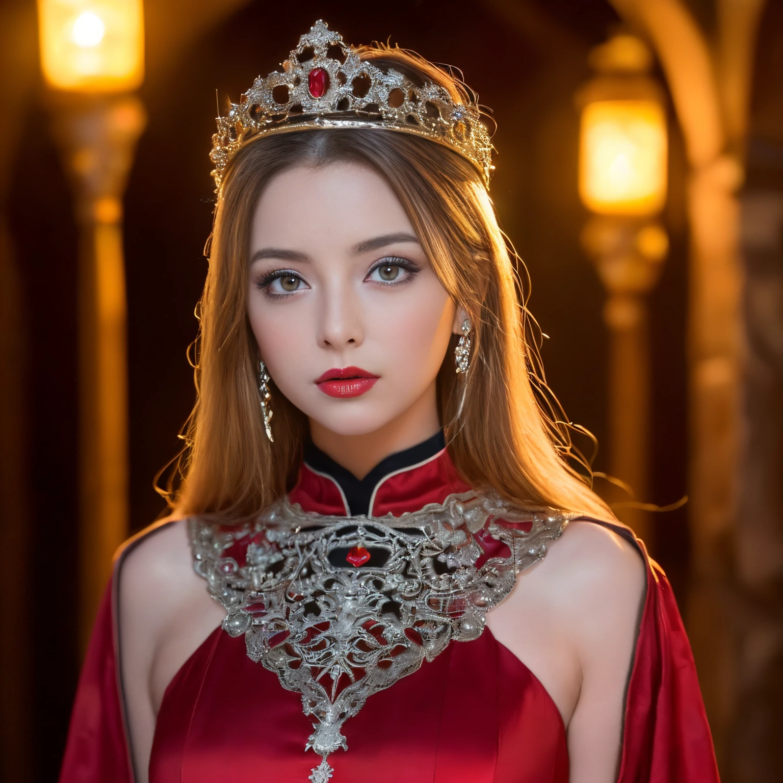 ((top-quality、masutepiece、8K、Top image quality、Highly complex and detailed depictions))、(Portuguese princess upper body photo:1.3)、Luxurious medieval Portuguese red light district、the most luxurious princess costume、the most luxurious and intricate princess dresses、Luxurious and huge high-end princess dress、((The most beautiful medieval Portuguese princess costumes、The most luxurious and obscene red-light district、An unimaginably huge entertainment district、A very luxurious and obscene red-light district in medieval Portugal、A huge red light district in medieval Portugal at midnight、Very complex decoration)、(View me、sad Facial expression、look at me with a worried expression、long eyelashes、Perfect makeup、lipsticks)、(perfect anatomia:1.2)、(Depth of field is deep:1.5)、(Detailed and intricate red light district background:1.3)、(A vivid backdrop of the obscene medieval Portuguese red-light district:1.3)、(spectacular movie lighting、romantic warm lighting)、(romantic mood night:1.1)、(Perfectly recreates the atmosphere of medieval Portugal's red-light district:1.3)、(obscene entertainment district:1.1)、(Obscene mood 1.1)