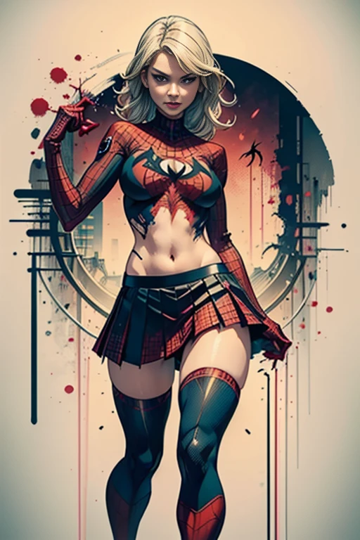 Elisha Cuthbert、Sticking out the navel、newyork、She wears a torn Spider-Man suit,wearing skirt、 Red and black color scheme,Dynamic、masterpiece、top-quality、ultra-detailliert、ighly detailed、beautiful detailed brilliance、超A high resolution
