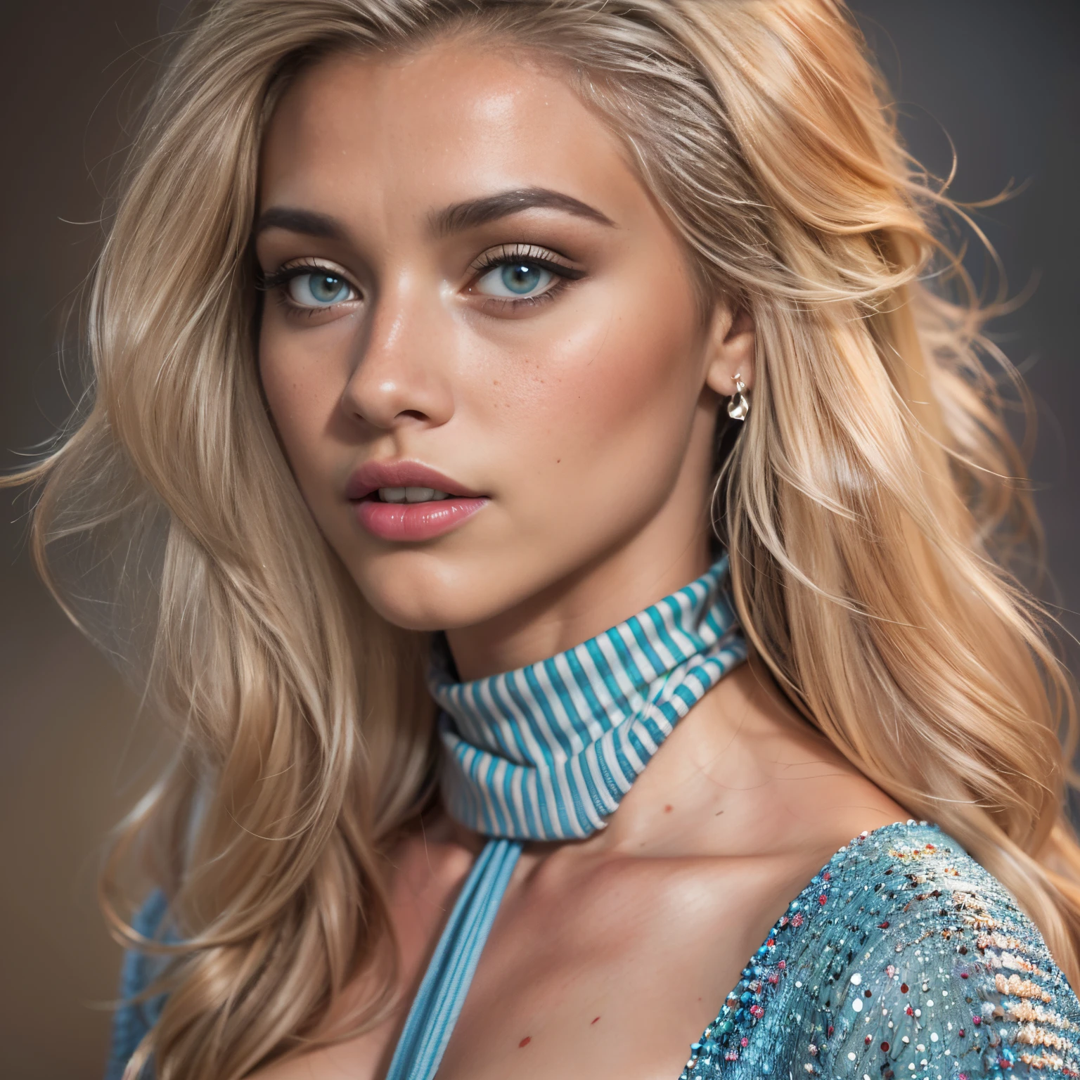 (best quality, 4k, highres, masterpiece:1.2), ultra-detailed, (realistic, photorealistic:1.37) Front-facing distant portrait of Diana but more distant, 23 years old, with piercing blue eyes and blonde hair. A distinctive beauty mark sits just below her right eye. She offers a closed-mouth smile exuding warmth and subtle confidence. The shot captures the essence of a professional studio photo shoot with the clarity of being taken with a Sony Alpha 3 camera.