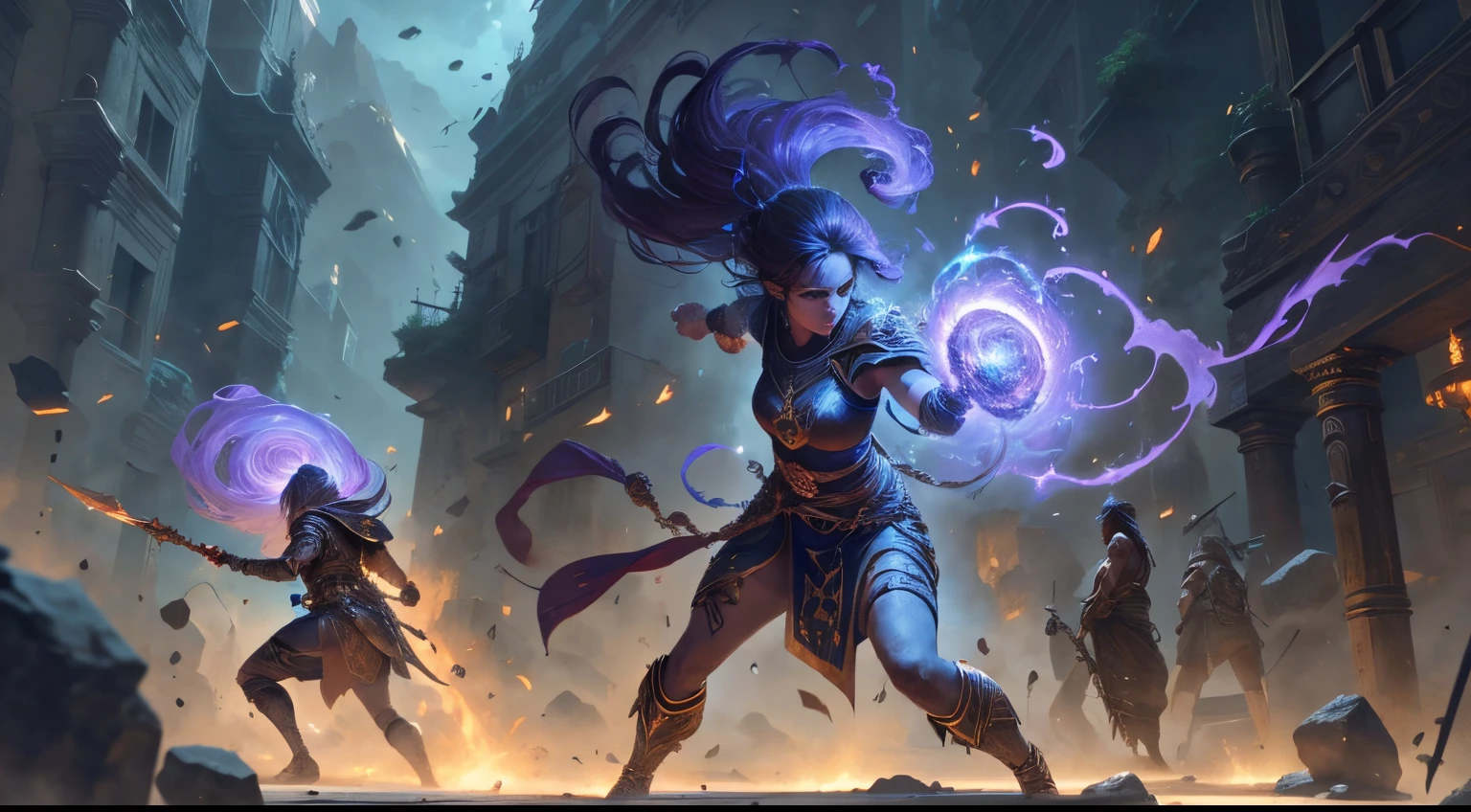 1 girl, pupilas cinzentas, pele texturizada, nuvens fluindo, Epic weapons and scenes, cabelos flutuantes, Inimigos ao redor, Combat action, raiva, parte superior do corpo, look at audience, melhor qualidade, 32k