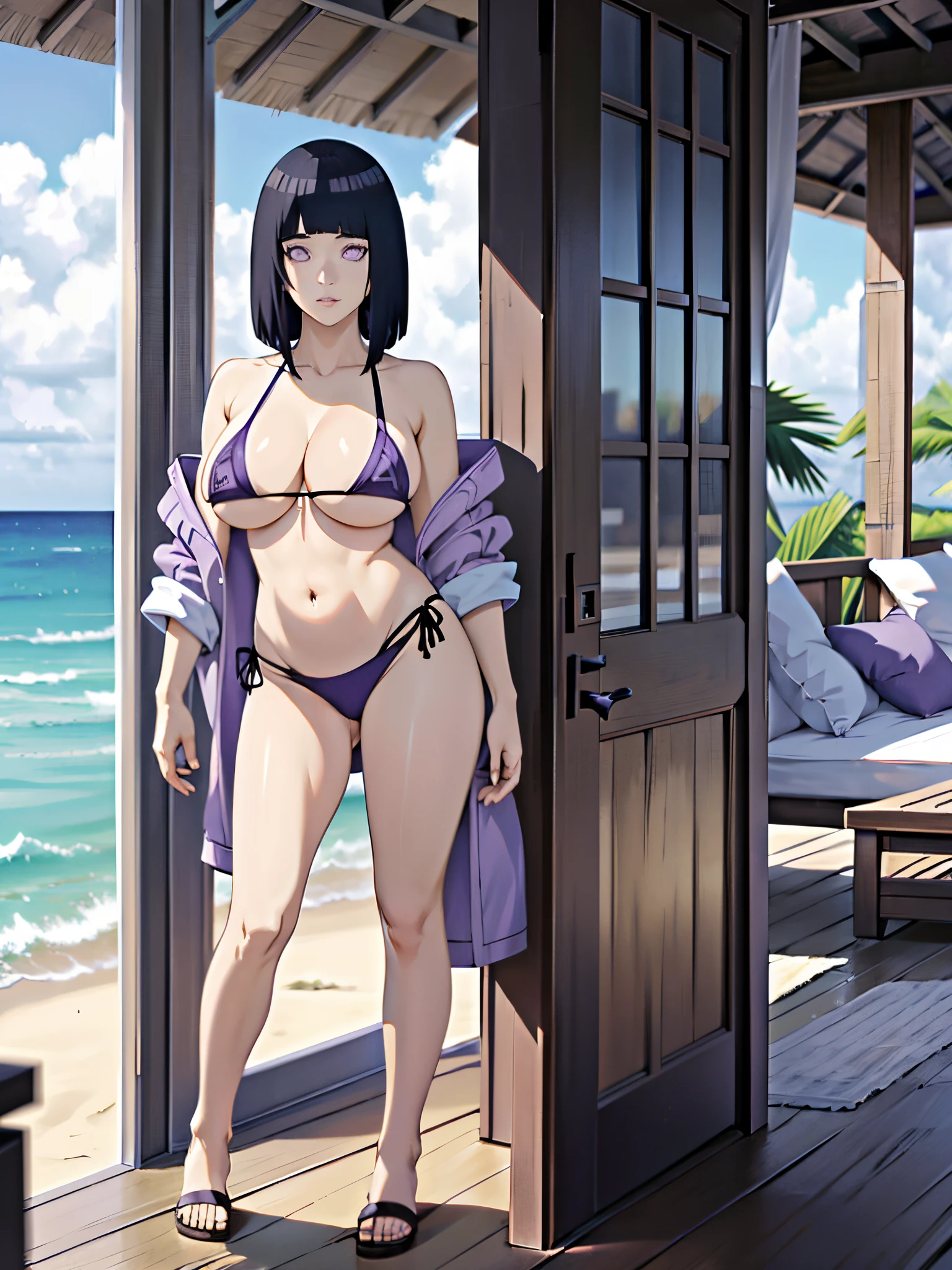 1 girl,hinata hyuga,bikini,big boobs,black hair,purple eyes