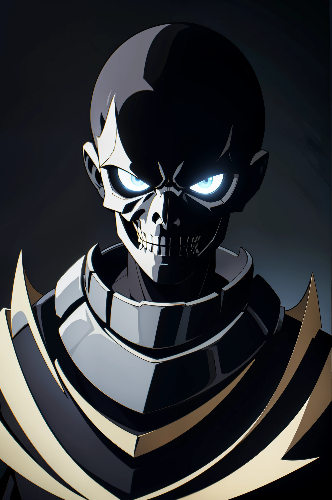 masterpiece,Black Background, solo, skeleton, samurai armor, gamemob, mob, portrait, female villian