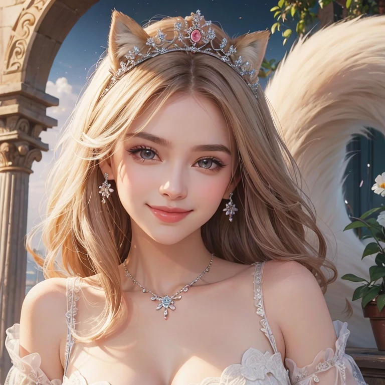 Beautiful and cute,Fox-like face,Fair skin,a smile,Pedras preciosas,A queen,the kiss,florals