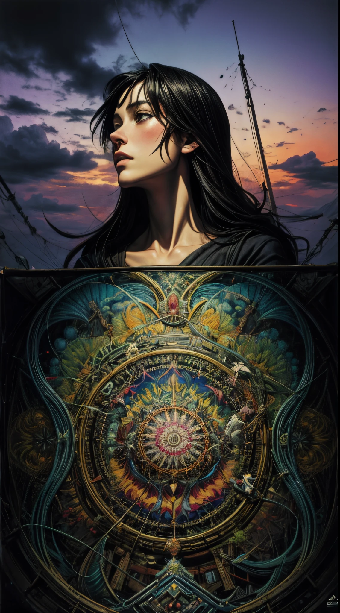 official art, unity 8k wallpaper, ultra detailed, beautiful and aesthetic, masterpiece, best quality, (zentangle, mandala, tangle, entangle), (fractal art:1.3) , 1girl, extremely detailed, dynamic angle, cowboyshot, the most beautiful form of chaos, elegant, a brutalist designed, vivid colours, romanticism, by james jean, roby dwi antono, ross tran, francis bacon, michal mraz, adrian ghenie, petra cortright, gerhard richter, takato yamamoto, ashley wood, atmospheric, ??????? of musical notes, streaming musical notes visible