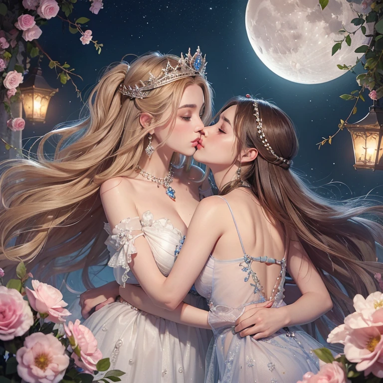 Beautiful and cute,Fox-like face,Fair skin,a moon,Pedras preciosas,A queen,the kiss,florals