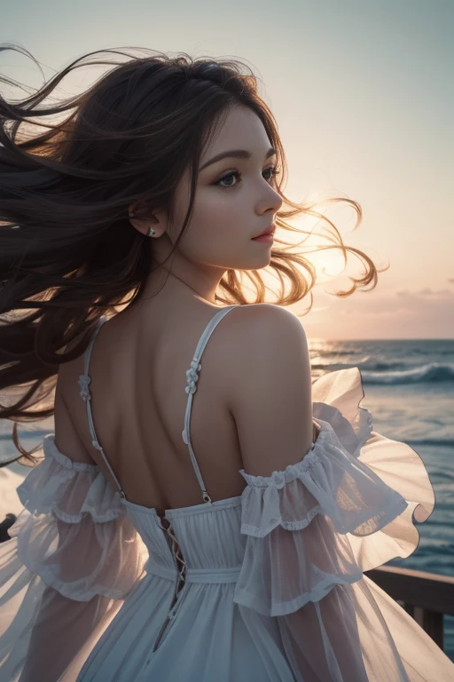 best quality, masterpiece, highres, detailed,
a woman, hair blowing in the wind,
an extremely delicate and beautiful,
