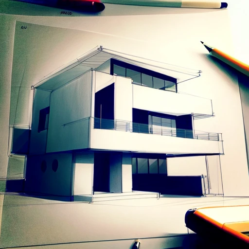 Home sketch design architecture withour color