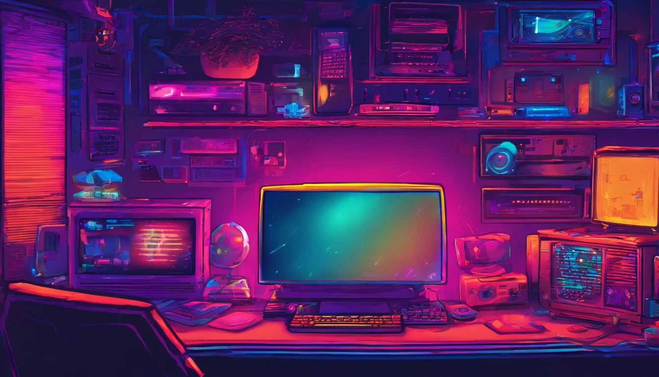 cozy room at night, Usando fones de ouvido, Anime estilo 2D, Lo-fi, disco Rigido, Ambiente escuro, frente a um computador, livros sobre a mesa, estudando, concentrado, profundidade, 4k, papel de parede, obra prima, youtube channel banner